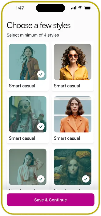 Fashion tech app style-preference onboarding screen