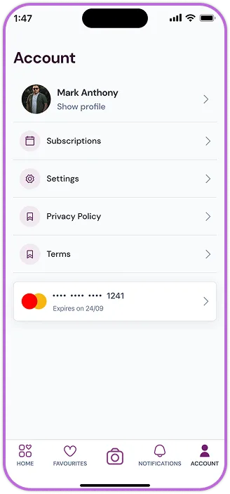 Help Me Speak account and subscription screen