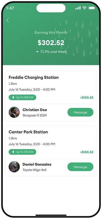 PlugPark host earnings screen